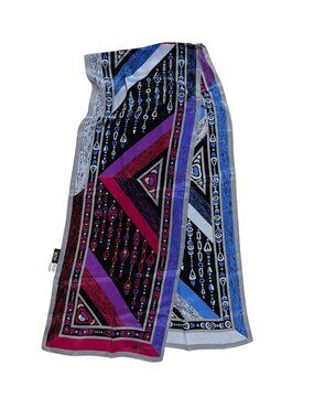 Vintage BOB MACKIE Rectangular Silk Scarf Purple Pink Blue Tones Hand Rolled